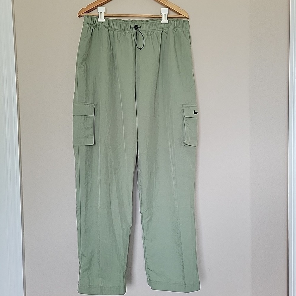 Nike Womens High Rise Cargo Pants L Windbreaker Wide Leg Baggy Drawstring Gorp